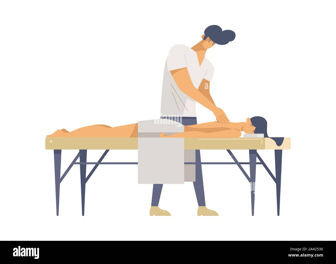 La thérapie de massage professionnel télévision illustrations vectorielles. Les jeunes clients et spécialiste de personnages de dessins animés. Procédure de soins du corps relaxant, spa beauté, élément de design occupation masseur Illustration de Vecteur