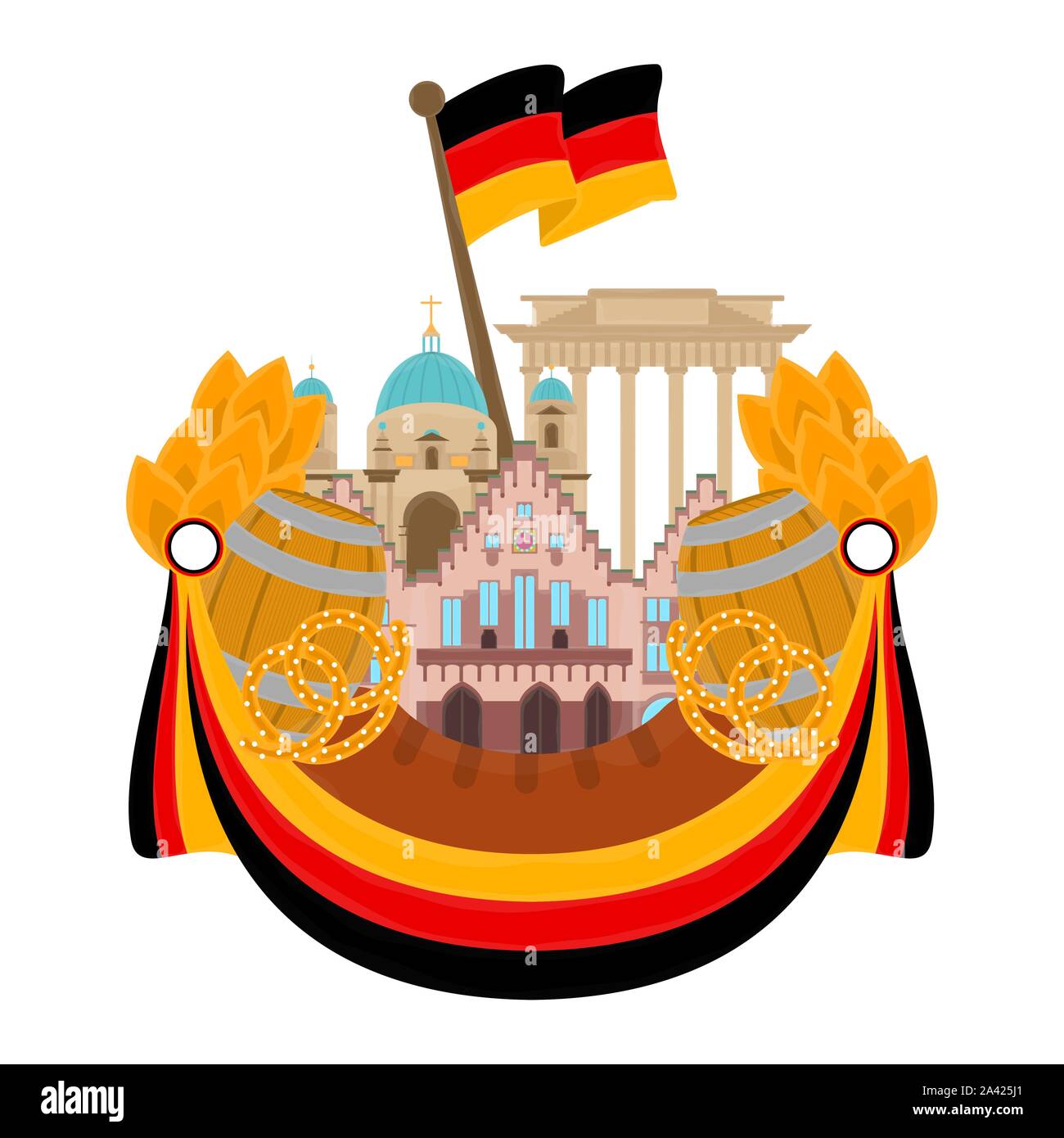 Vue de l'allemand avec des objets traditionnels d'édifices célèbres. Voyage vers l'Allemagne - Vector Illustration de Vecteur
