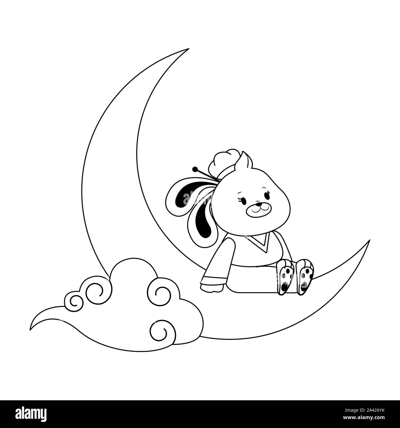 Lapin de dessin animé sur la lune, modèle plat Illustration de Vecteur