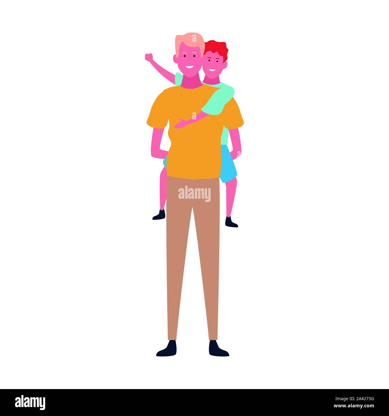 Caricature avec papa avec son fils sur son dos, un design coloré. Illustration de Vecteur