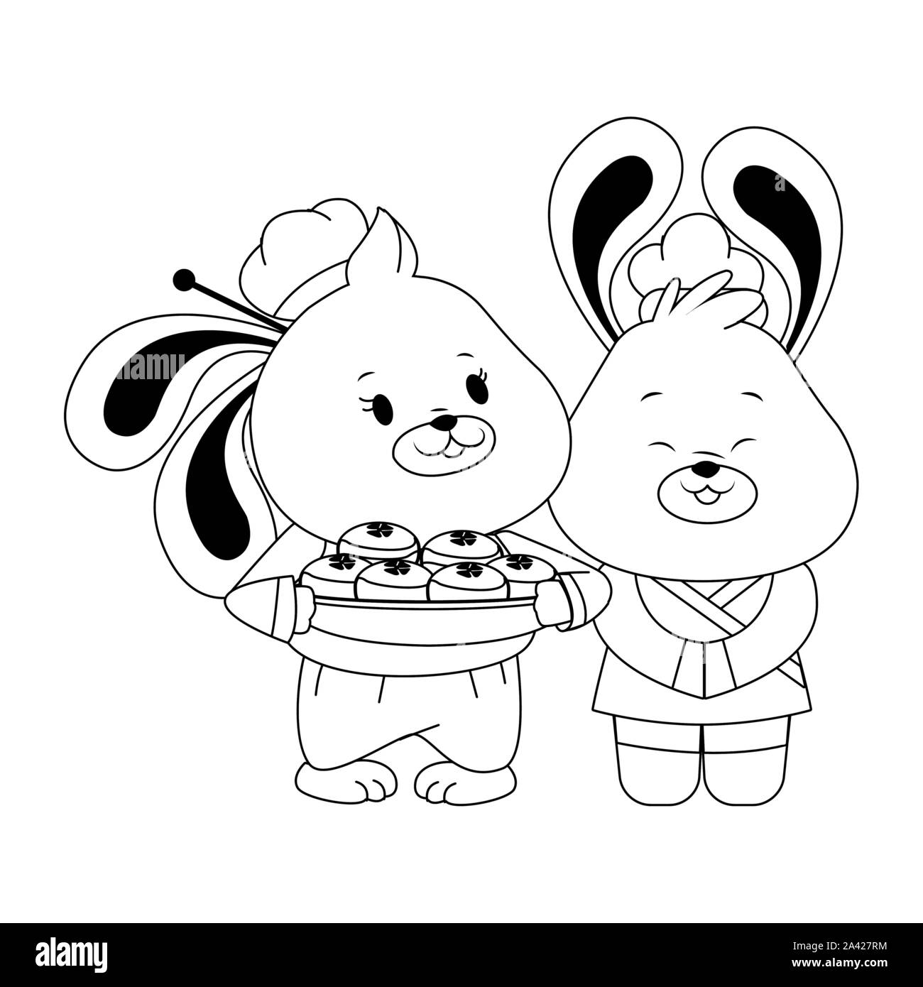 Le lapin de dessin animé avec quelques gâteaux Illustration de Vecteur