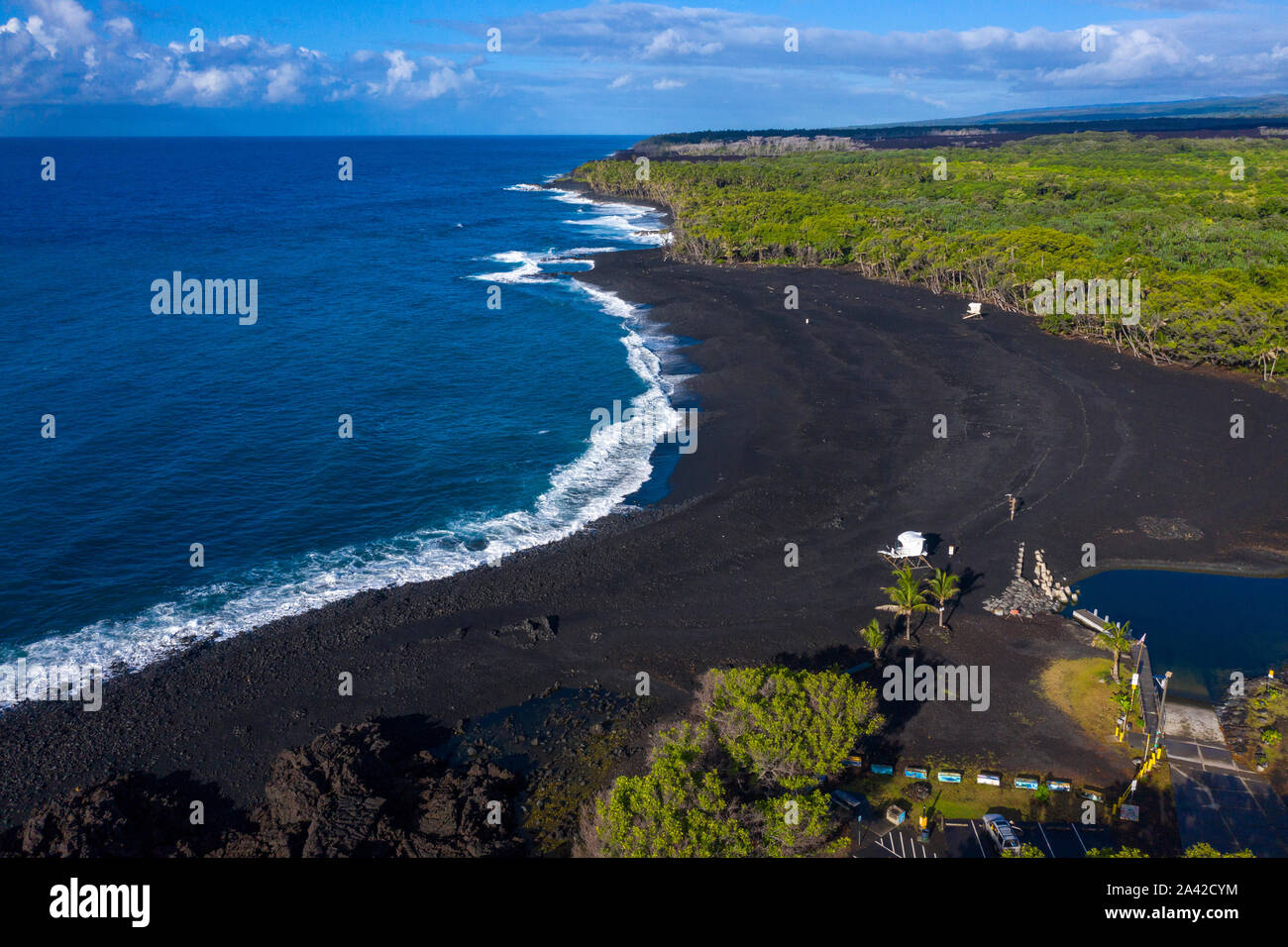 Issac Hale Beach Park, Pohiki Beach, plage de sable noir, la Puna, Île d'Hawaï, Hawaï Banque D'Images