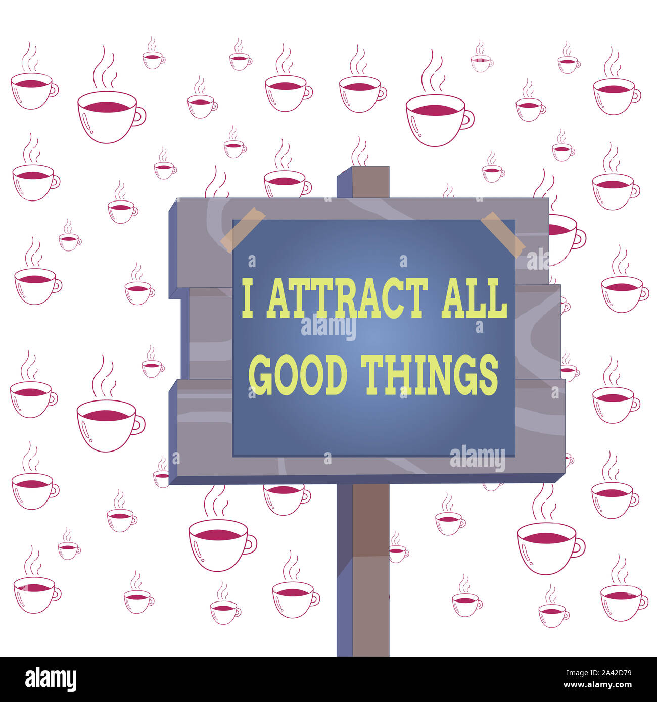 Écrit remarque montrant je attirer toutes les bonnes choses. Concept d'affaires pour la motivation de la loi d'attraction Positive affirmation la planche en bois wood stick papier pôle n Banque D'Images