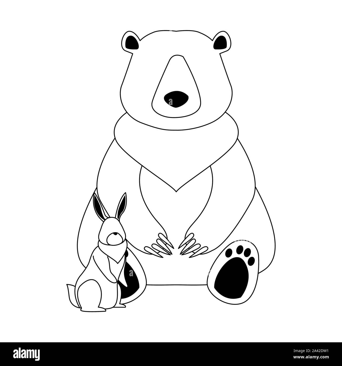 Cartoon ours sauvage et lapin,modèle plat Illustration de Vecteur