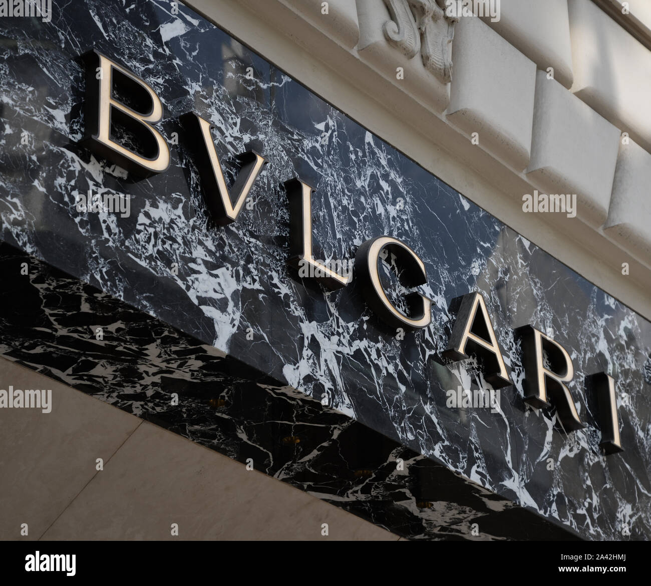 Prague, République tchèque - Le 23 juin 2018. Bulgari signe sur Boutique à Prague Banque D'Images