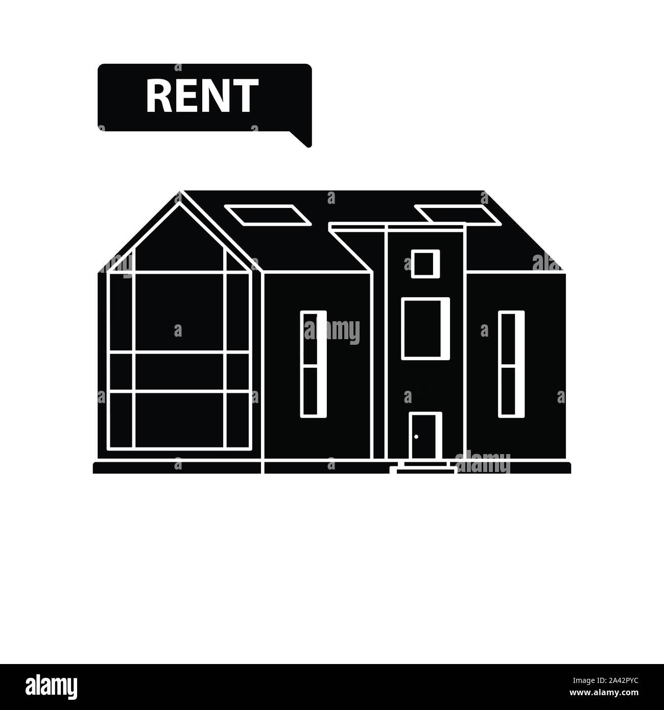 Silhouette de maison moderne avec une grande fenêtre panoramique avec signe louer sur fond blanc Illustration de Vecteur