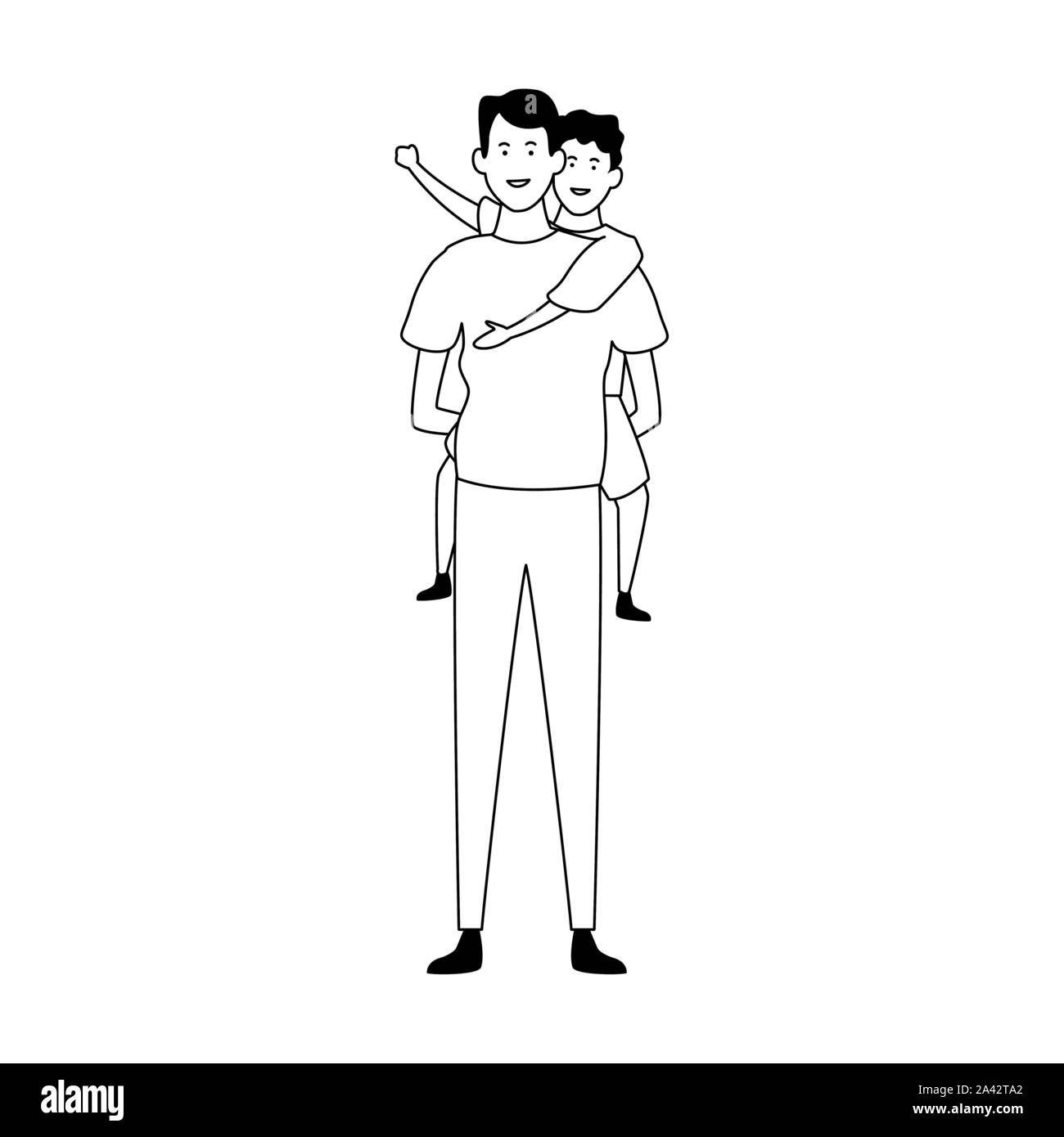 Caricature avec papa avec son fils sur son dos Illustration de Vecteur