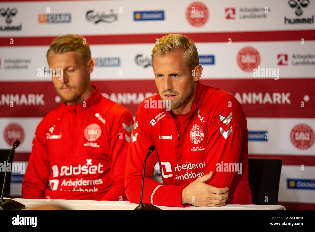 Copenhague, Danemark. Oct 11, 2019. Kasper Schmeichel de l'équipe nationale de football danois vu lors d'une conférence de presse avant l'EURO 2020 match de qualification contre la Suisse à Telia Parken. (Photo crédit : Gonzales Photo/Alamy Live News Banque D'Images