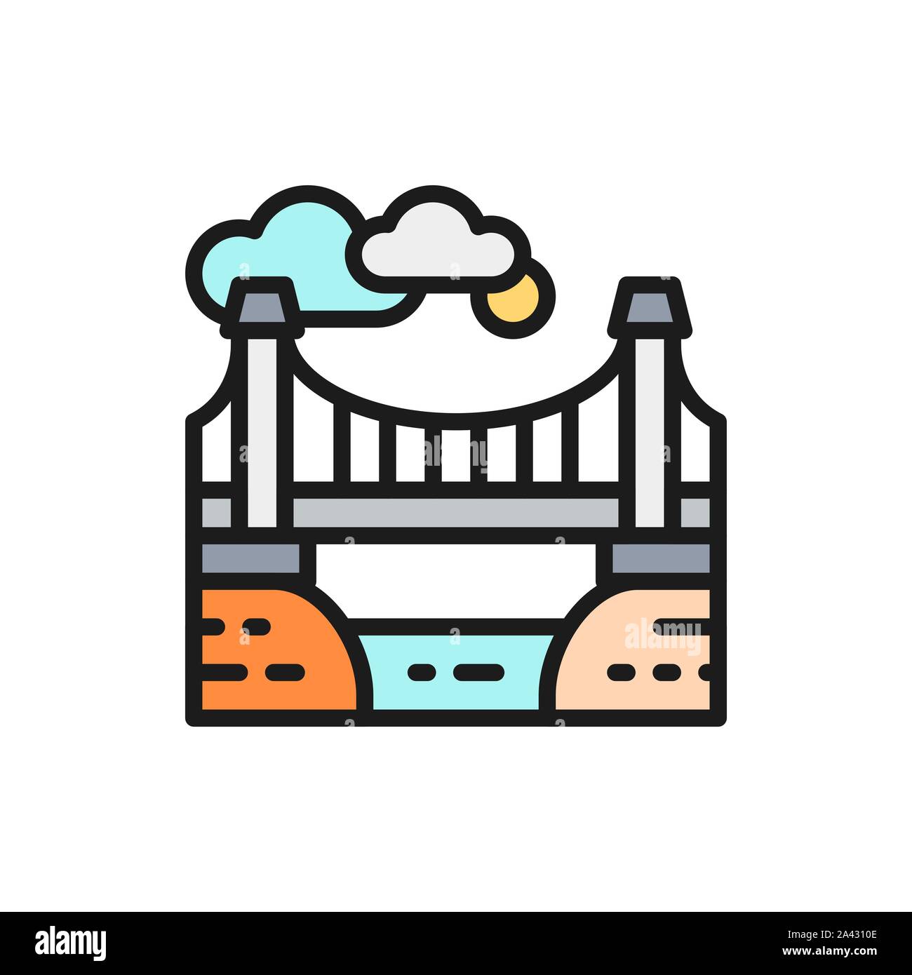 Ville paysage pont télévision couleur ligne icône. Illustration de Vecteur