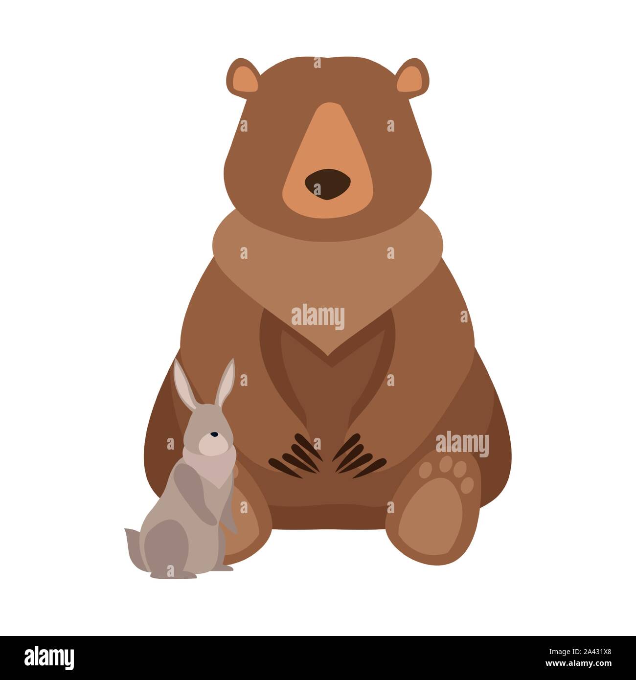 Cartoon ours sauvage et lapin,modèle plat Illustration de Vecteur
