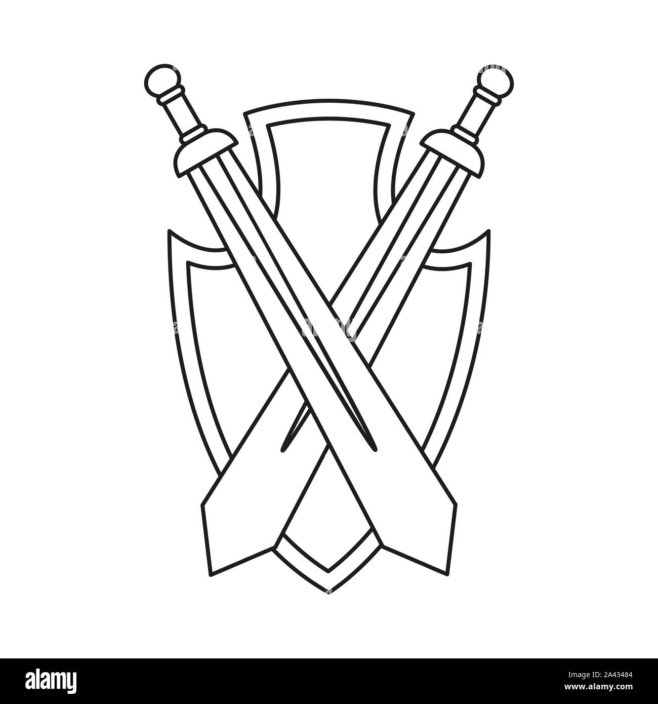 Les dessins au trait noir et blanc historycal décor de mur. Festival médiéval épée et le bouclier accessoires. Thème fées vector illustration pour l'icône, étiquette, certifi Illustration de Vecteur Les dessins au trait noir et blanc historycal décor de mur. Festival médiéval épée et le bouclier accessoires. Thème fées vector illustration pour l'icône, étiquette, certifi Illustration de Vecteur