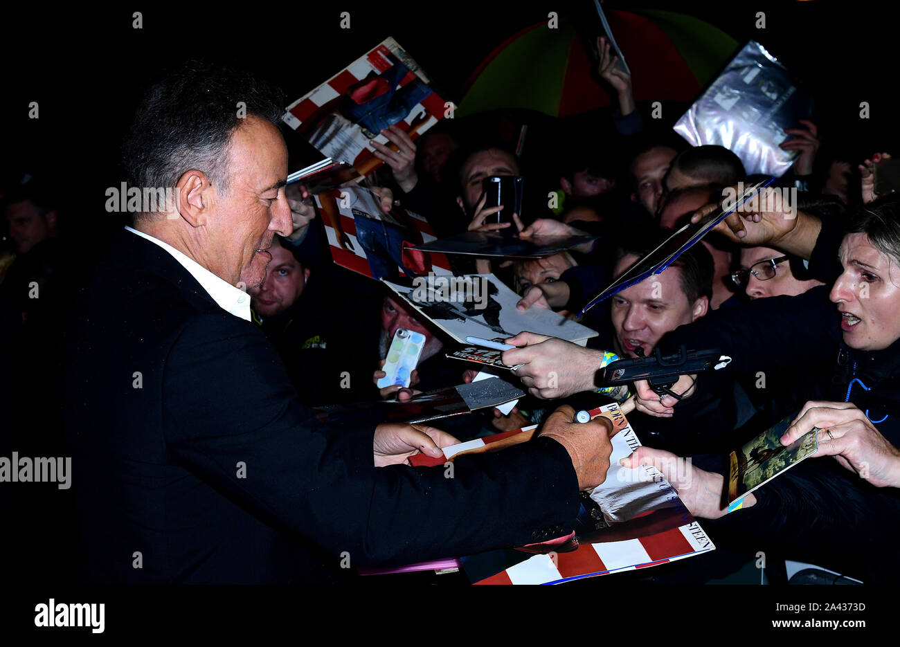 Bruce Springsteen participant à la première Étoile de l'Ouest dans le cadre de la BFI London Film Festival 2019 s'est tenue à l'Embankment, London Cinéma le jardin. Banque D'Images