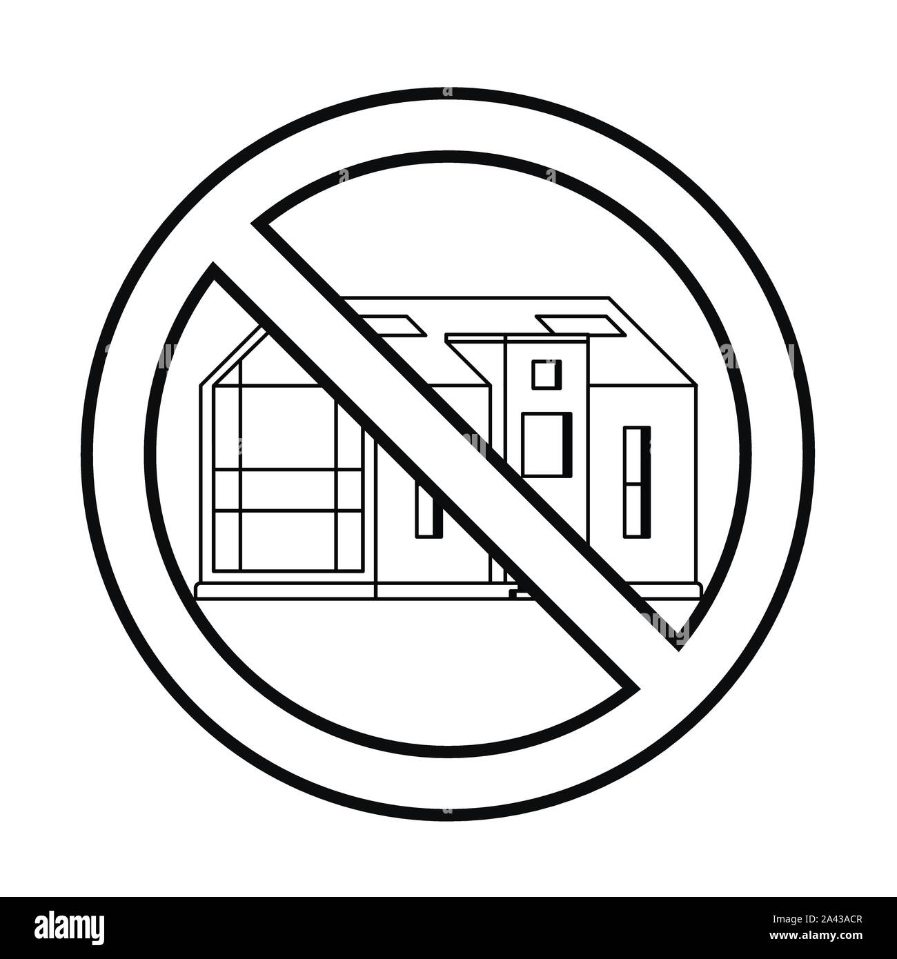 Maison moderne en signe d'interdiction sur un fond blanc dessiné dans un style d'art de la ligne Illustration de Vecteur