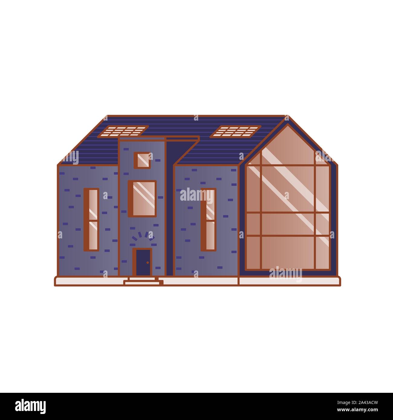 Maison moderne avec une grande fenêtre panoramique sur fond blanc dessiné dans un style plat Illustration de Vecteur