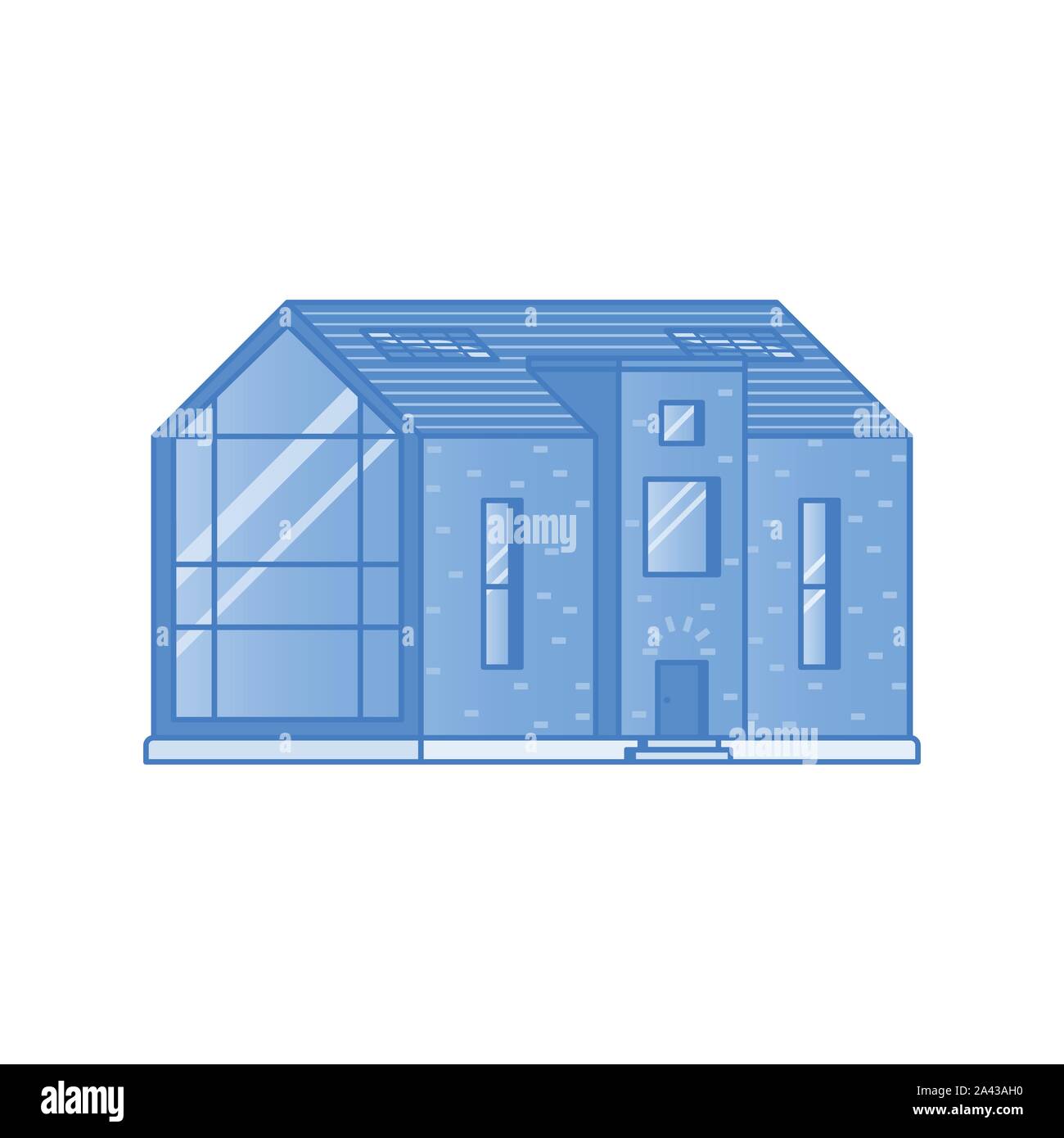 Maison moderne avec une grande fenêtre panoramique peint dans des tons de bleu sur fond blanc dessiné dans un style plat Illustration de Vecteur