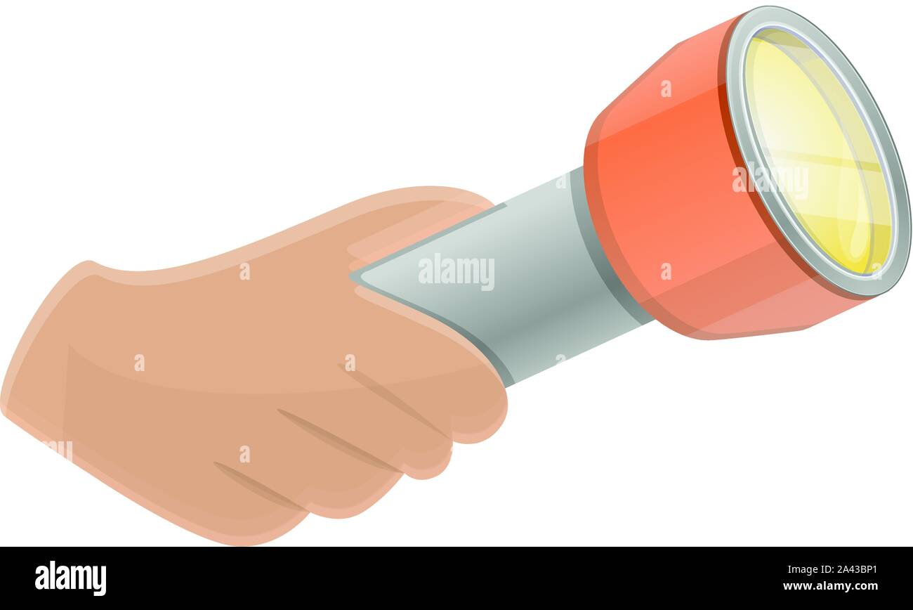 Lampe de poche en main. Caricature de lampe torche dans la main l'icône vecteur pour la conception web isolé sur fond blanc Illustration de Vecteur