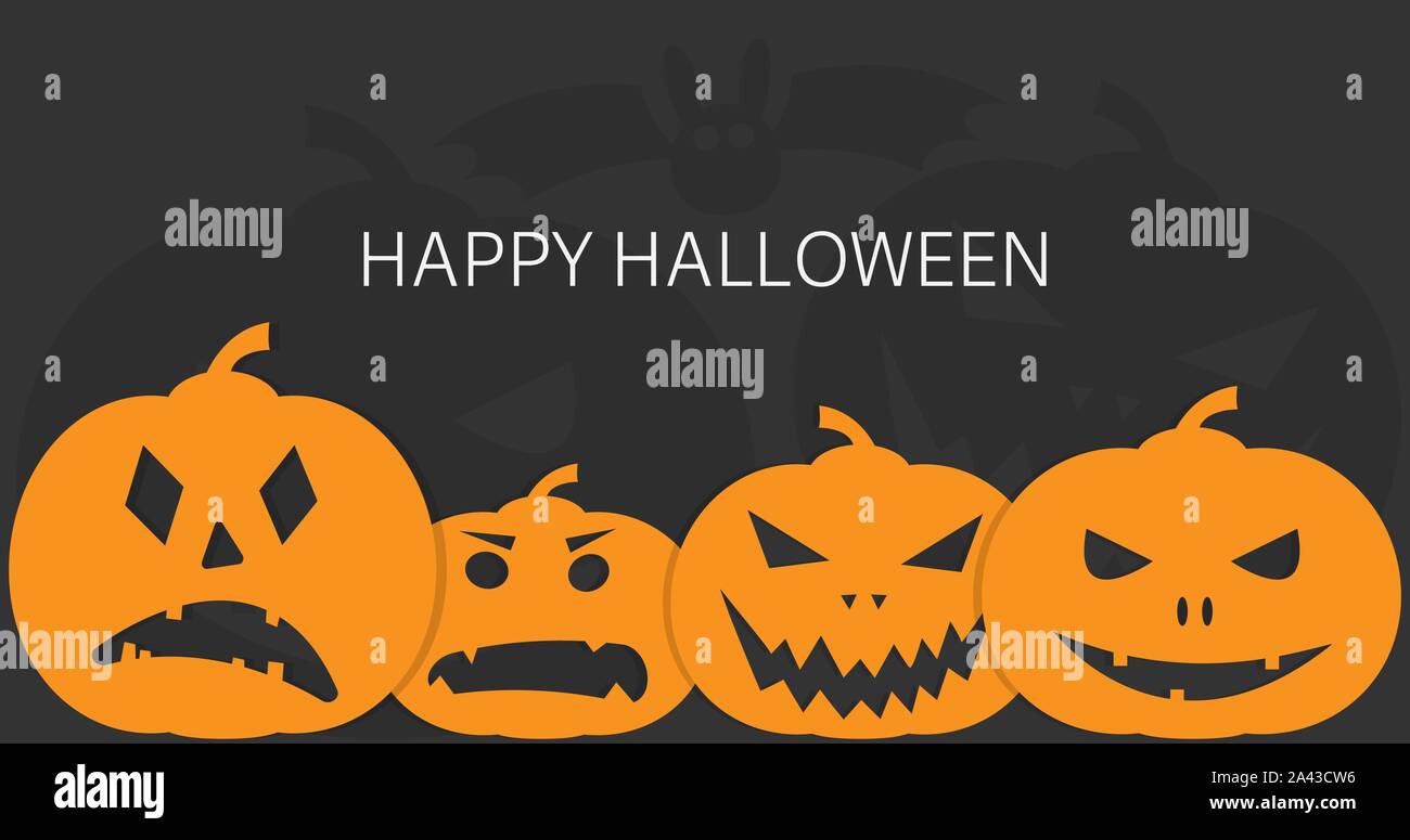 Spooky Halloween carte avec jack-o-lantern citrouilles et bat sur fond sombre vector illustration Illustration de Vecteur