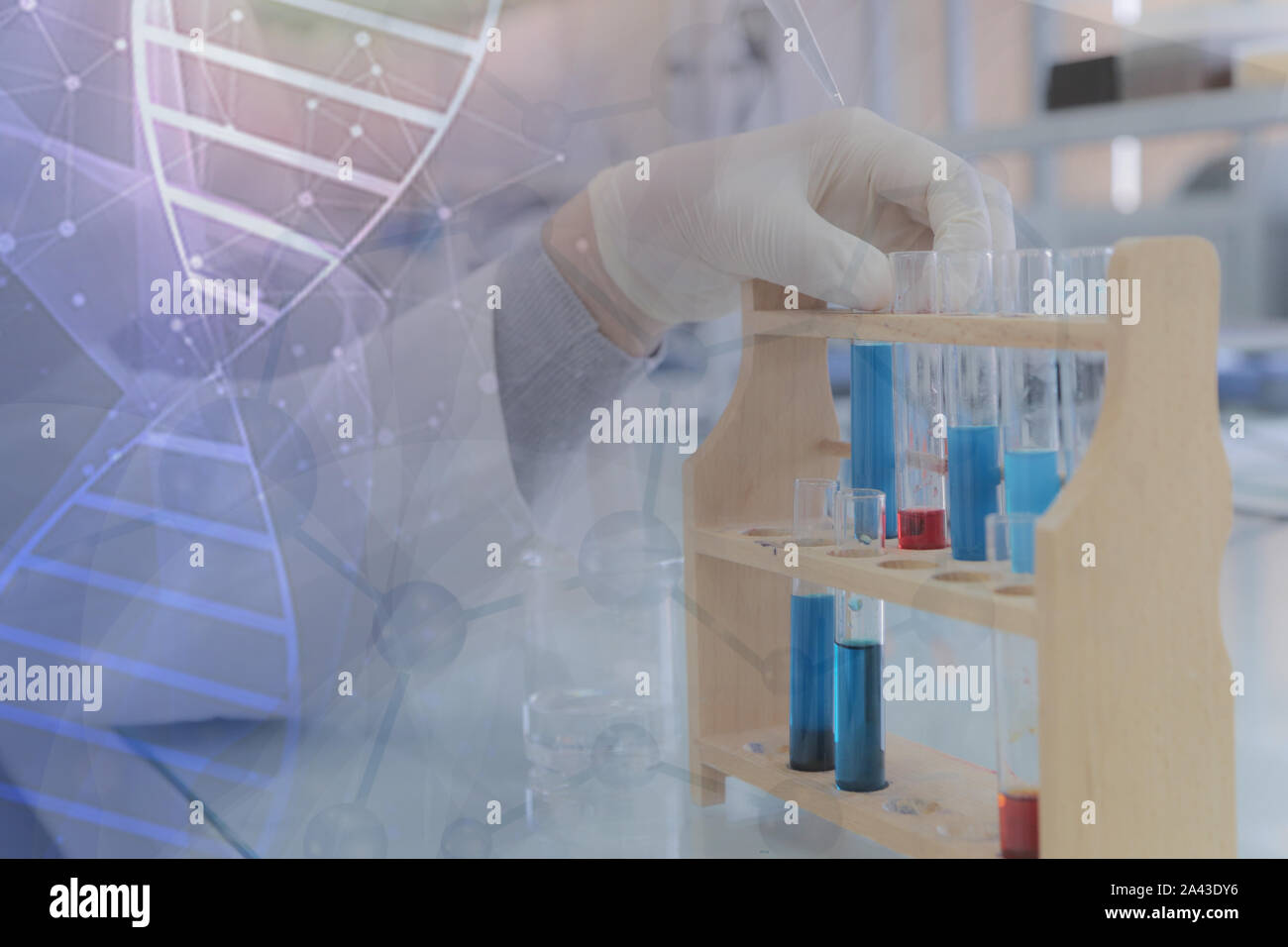 Jeune étudiant chercheur scientifique travaillant au laboratoire avec des tubes à essai, essai ou de recherche en laboratoire clinique.La science, la chimie, la biologie, la médecine et les gens Banque D'Images