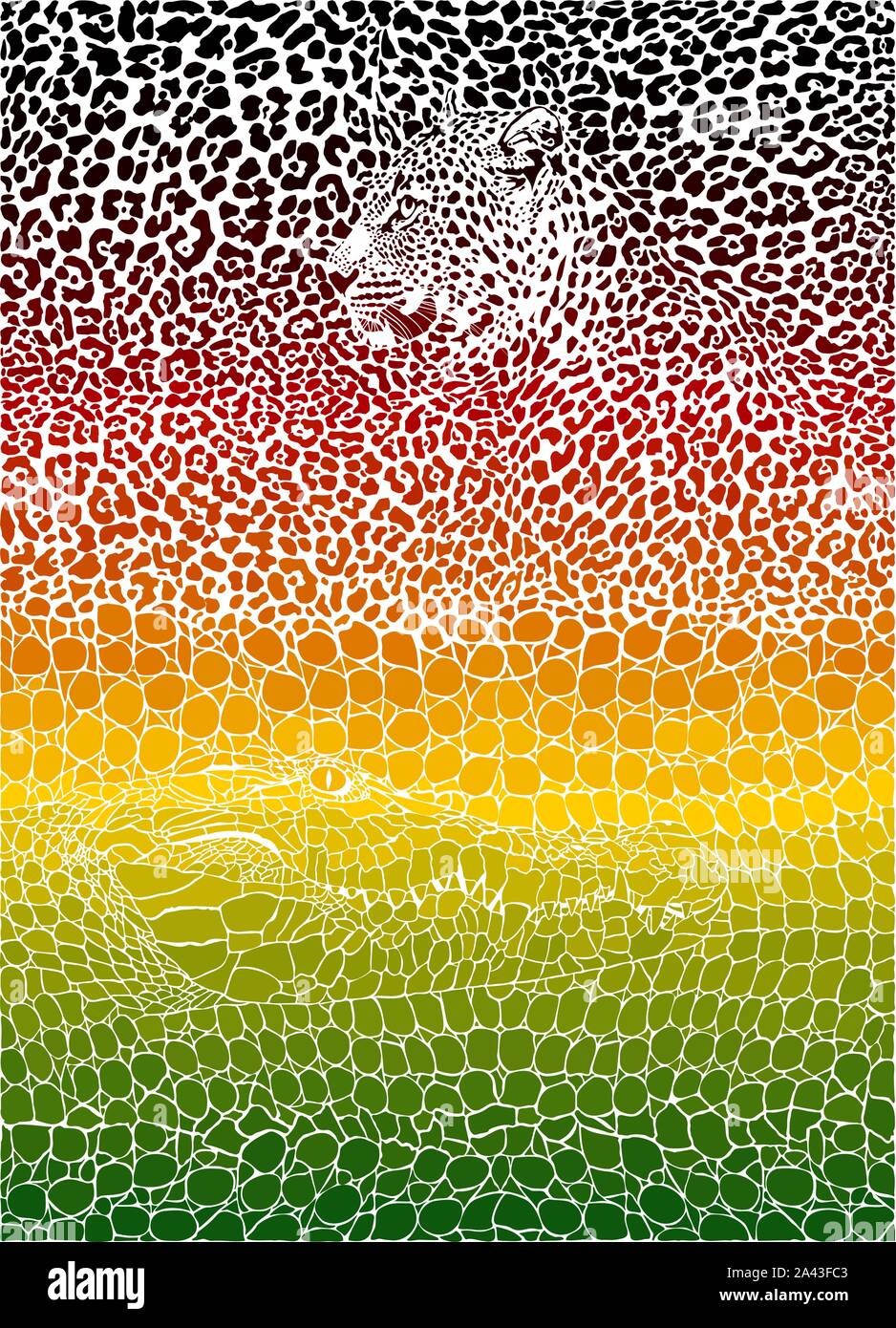 Jaguar et crocodile - fond couleur Illustration de Vecteur