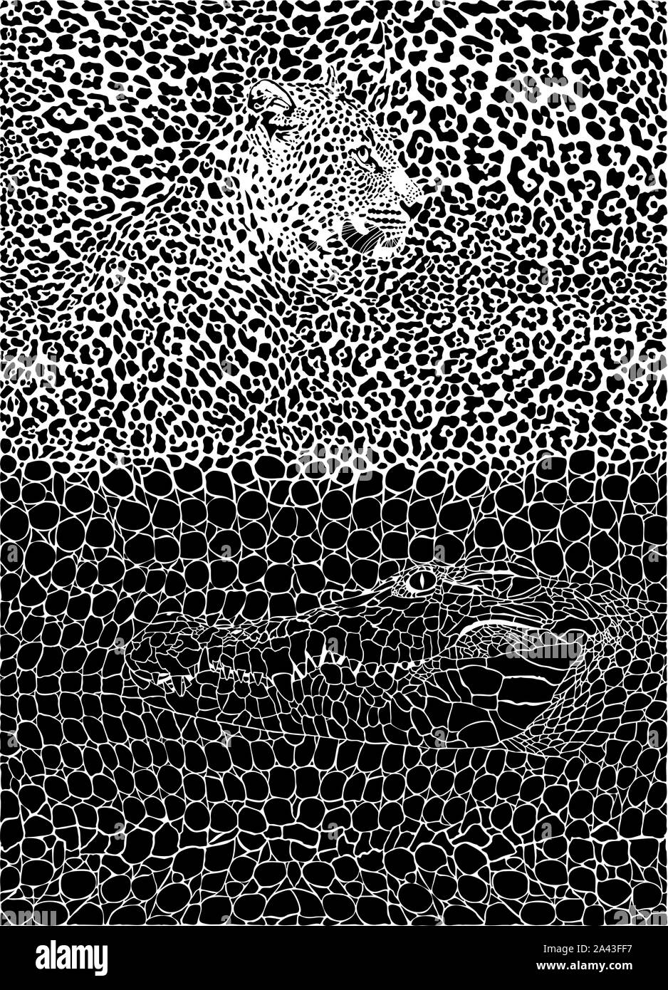 Arrière-plan avec jaguar et crocodile Illustration de Vecteur