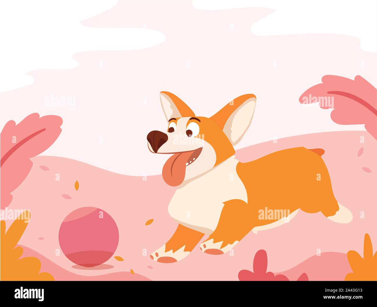 Funny little corgi walking in park. Illustration de Vecteur