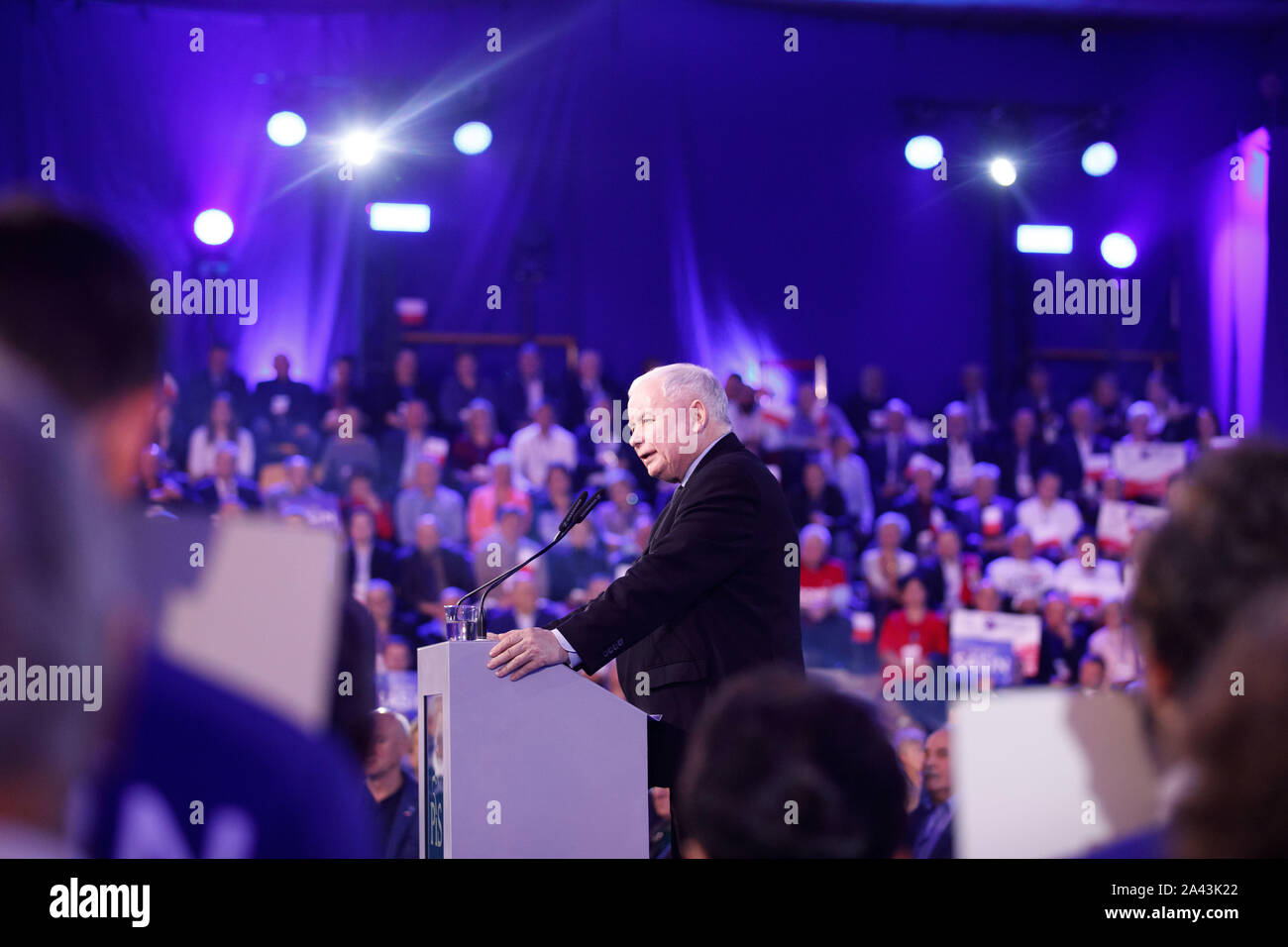 Chelm, Pologne. 11Th Oct 2019. Leader du PiS, Jaroslaw Kaczynski prend la parole à la convention définitive des élections parlementaires en campagne. Photo : JP JP Crédit : noir/noir fil ZUMA/Alamy Live News Banque D'Images