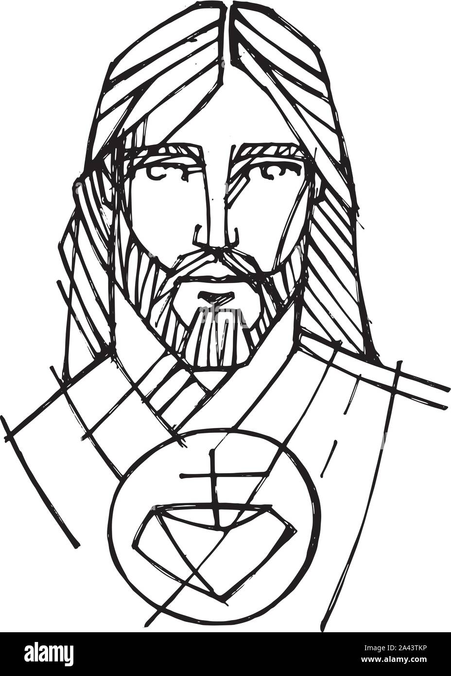 Hand drawn vector illustration ou dessin du visage de Jésus Christ Illustration de Vecteur