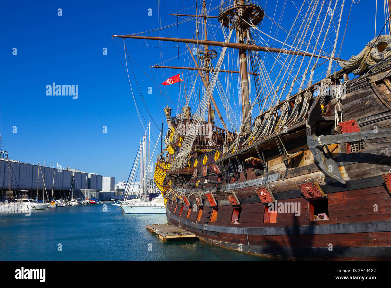 Gênes, Italie - 11 septembre 2019 : Galeone Neptune bateau de pirate à Gênes, Italie Porto Antico. Banque D'Images