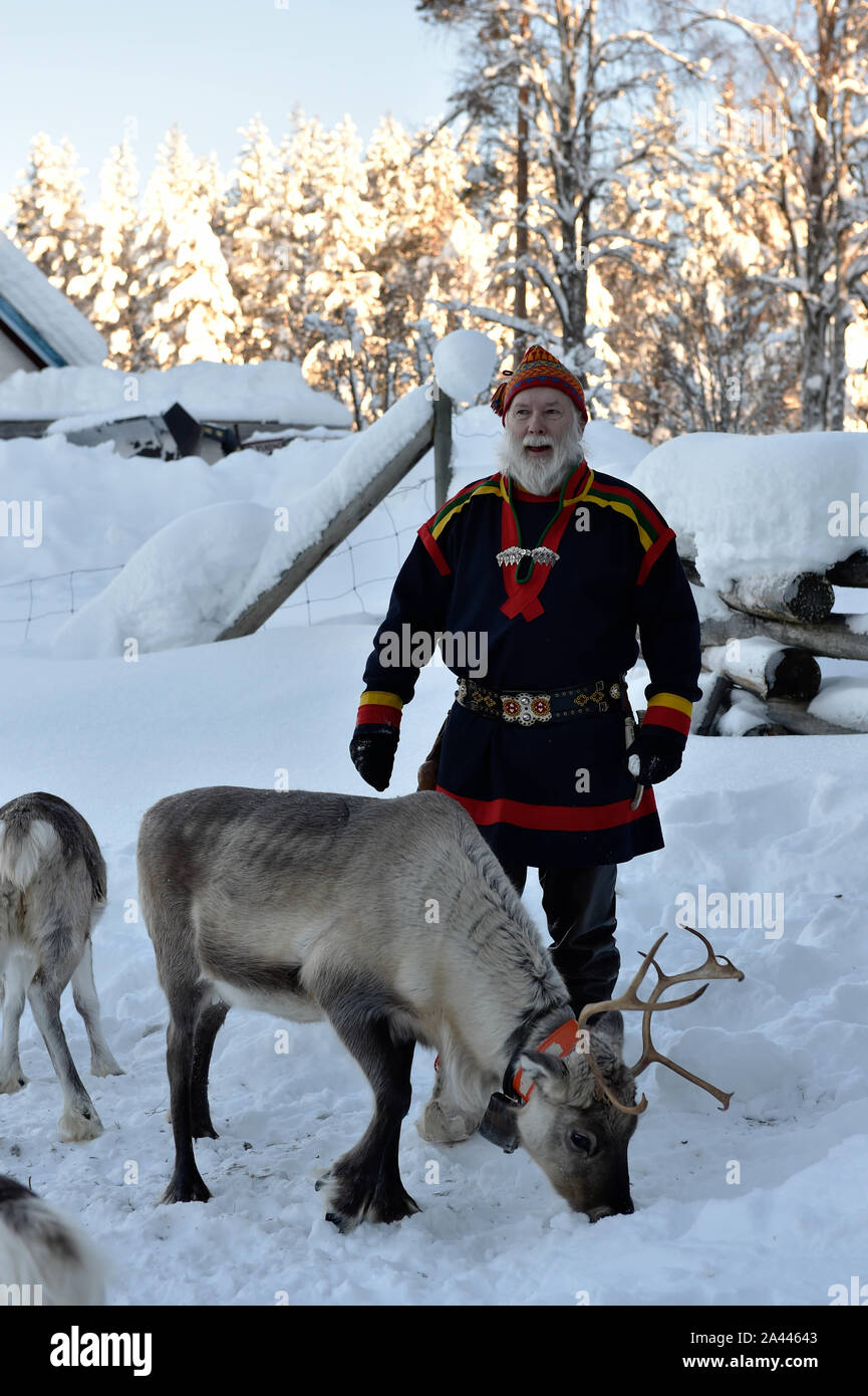 Lars Eriksson a été un gardien de rennes, il a commencé comme herder en 1957 mais est maintenant à la retraite. Banque D'Images