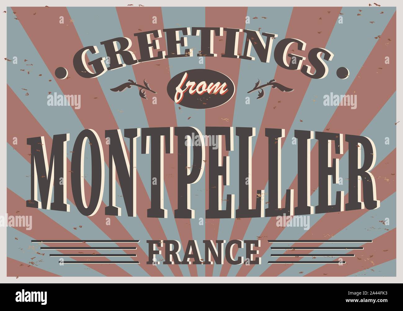 Montpellier Retro Vintage tin sign signe souvenir vecteur ou une carte postale des modèles. Thème du voyage. Illustration de Vecteur