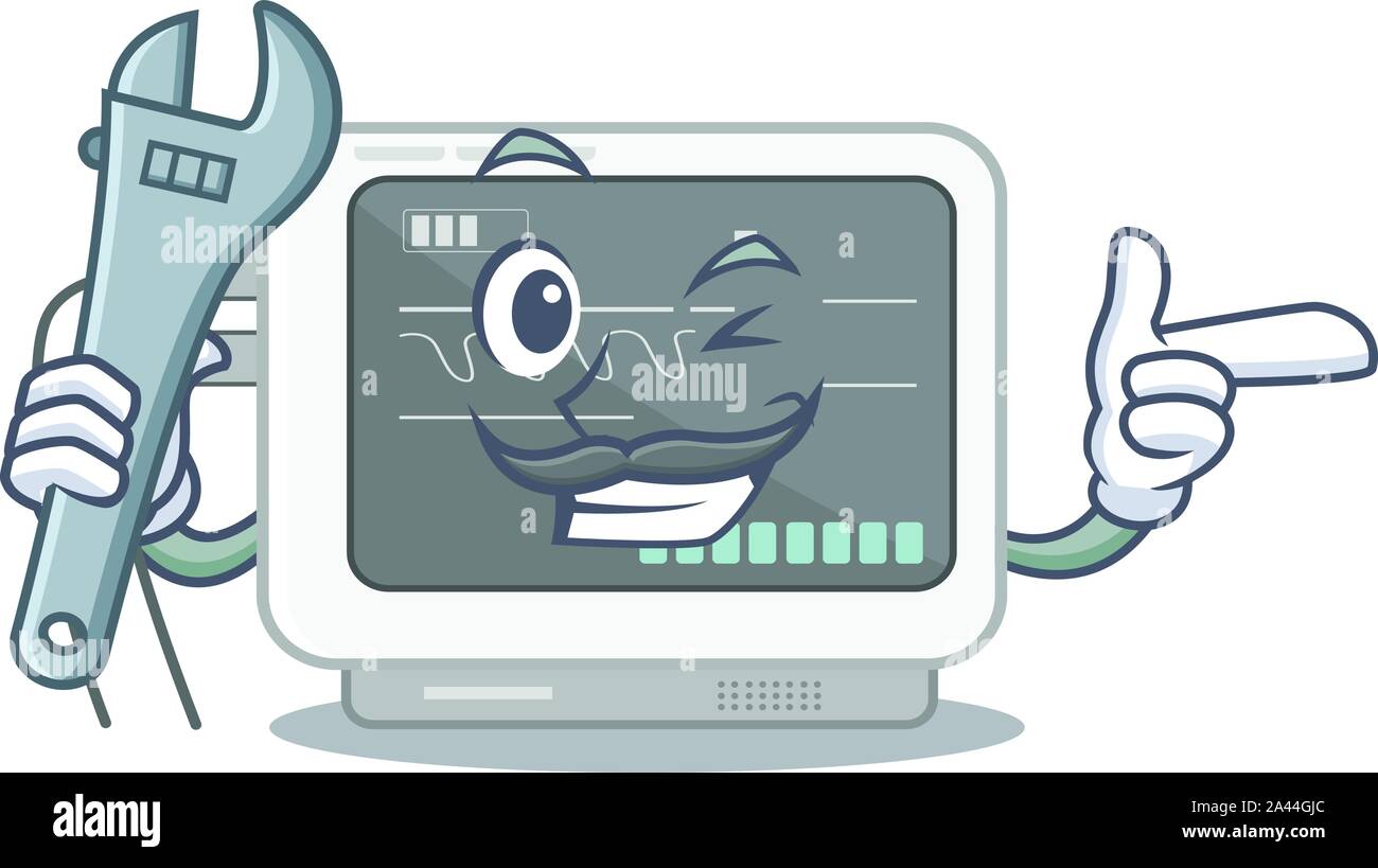 Mécanicien machine ecg Dans la Mascot forme Illustration de Vecteur