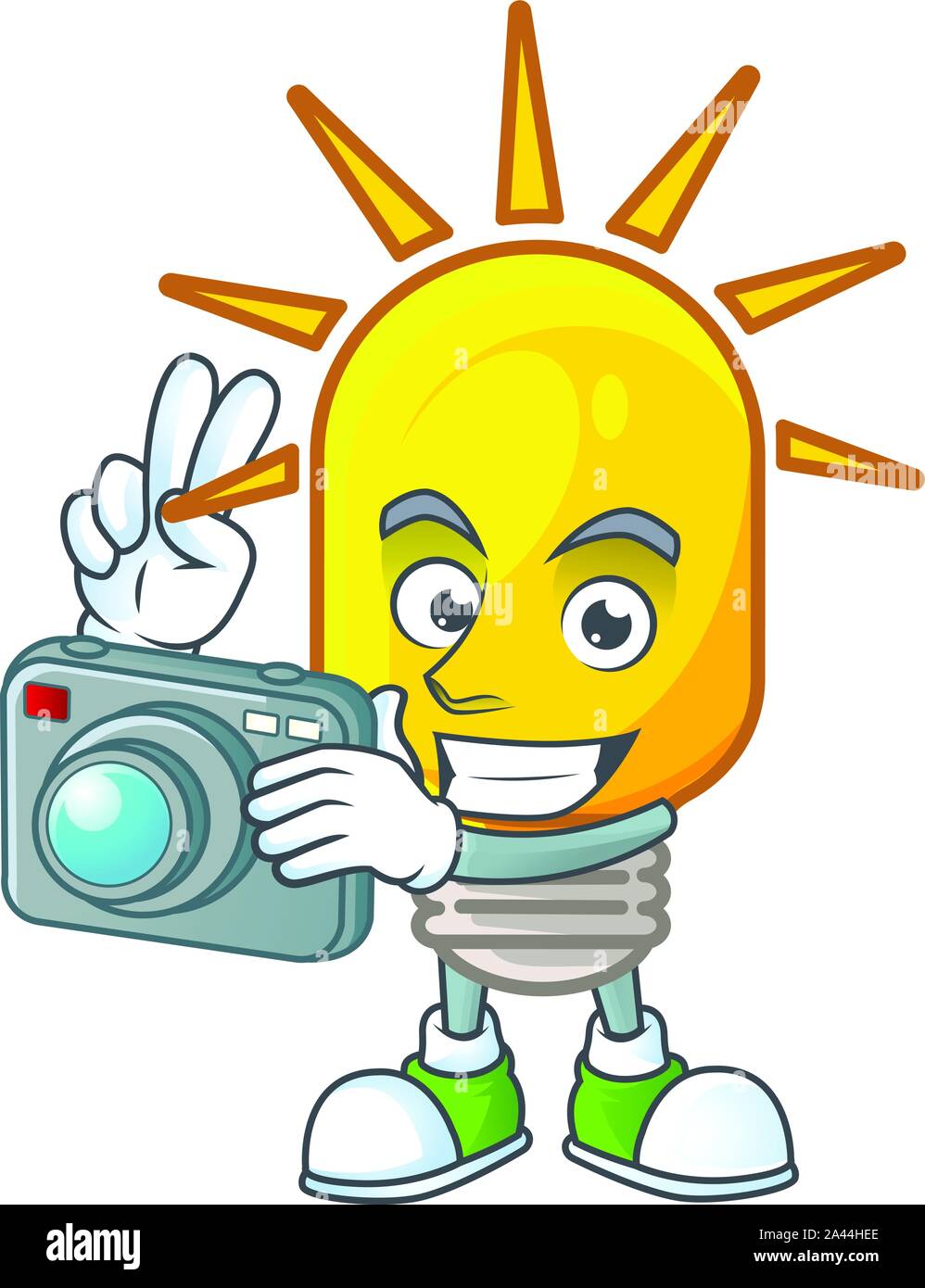 Lampe photographe jaune avec personnage de forme. Illustration de Vecteur