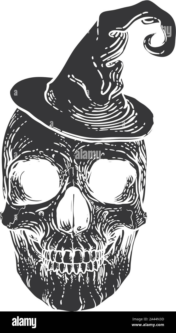 En Crâne Halloween Chapeau de sorcière Illustration de Vecteur