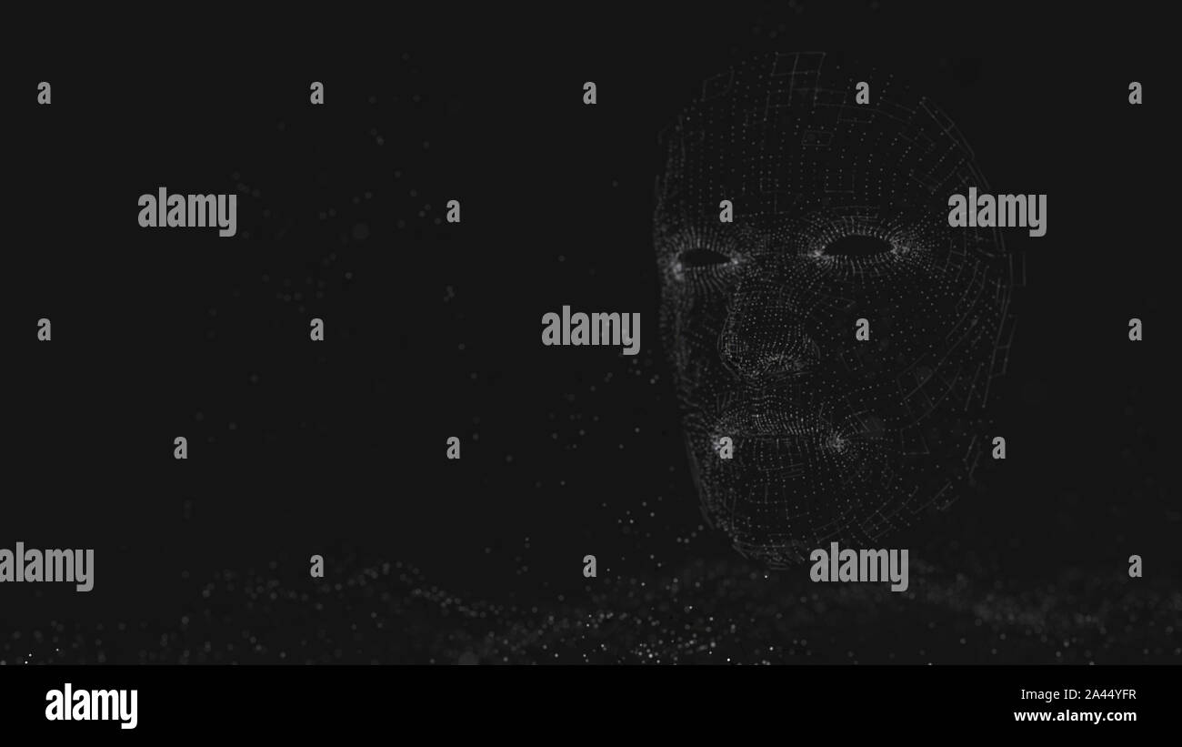 Visage humain composé de lignes et points lumineux. 3D illustration sur fond noir Banque D'Images