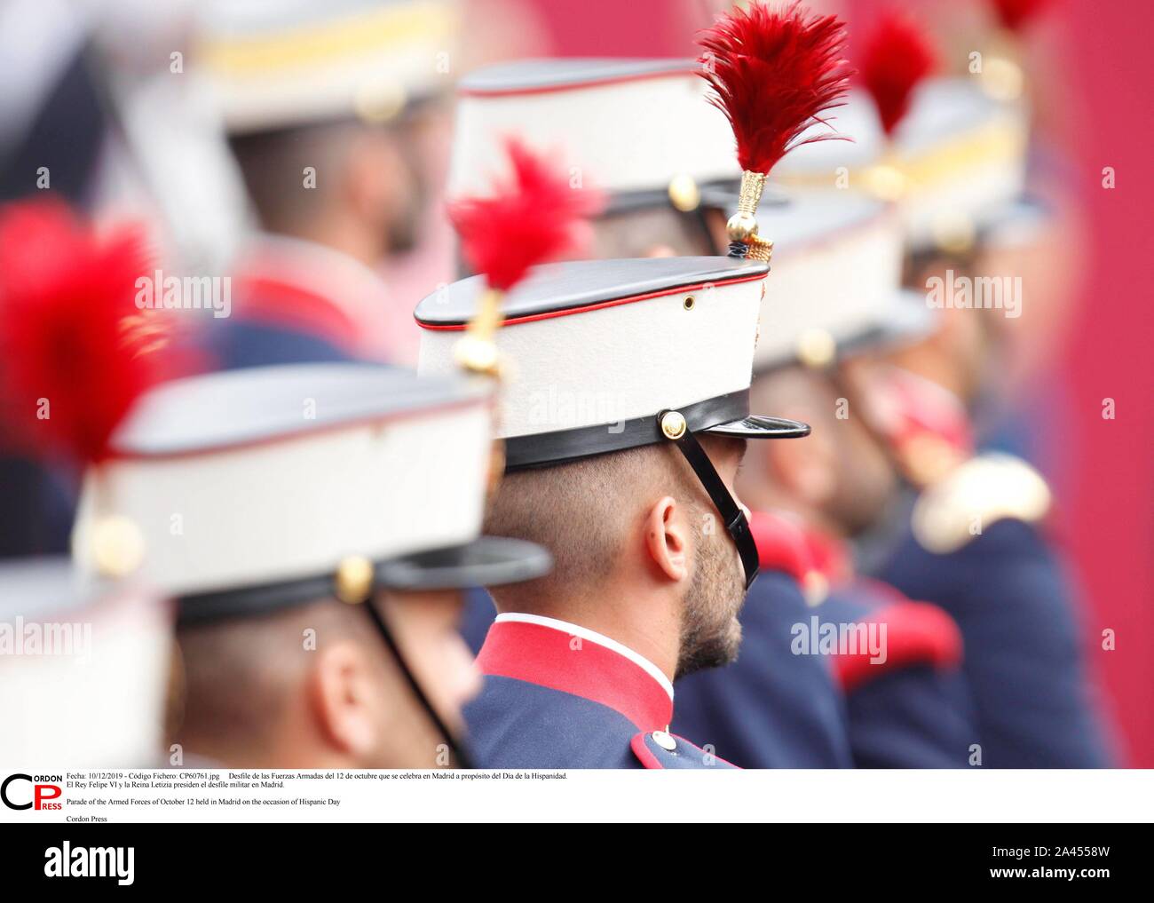 Madrid, Espagne. 12 octobre, 2019. Desfile de las Fuerzas Armadas del 12 de octubre que se celebra en Madrid a propósito del día de la Hispanidad. Felipe VI El Rey y la Reina Letizia presiden el desfile militar en Madrid. Défilé des Forces armées du 12 octobre s'est tenue à Madrid à l'occasion de Hispanic Jour Crédit : CORDON PRESS/Alamy Live News Banque D'Images