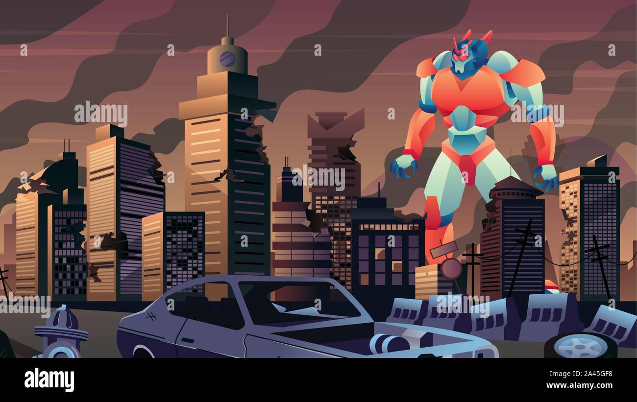 Robot géant en ville Illustration de Vecteur