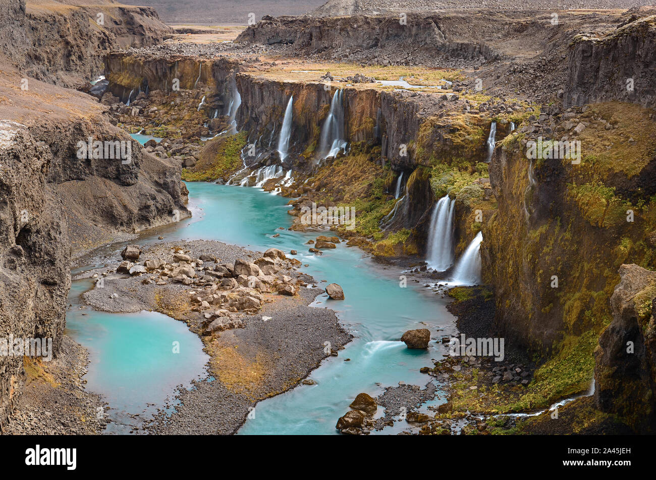 Sigoldugljufur, un Canyon avec des cascades en Islande Banque D'Images