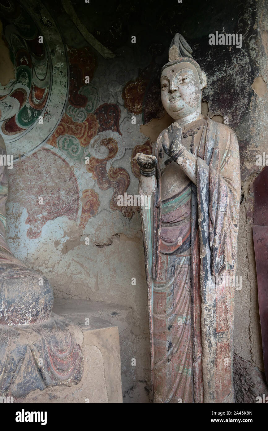 Cave-Temple Maijishan Tianshui dans complexe Ville, Province de Gansu en Chine. Une montagne avec des grottes religieuses sur la route de la soie Banque D'Images