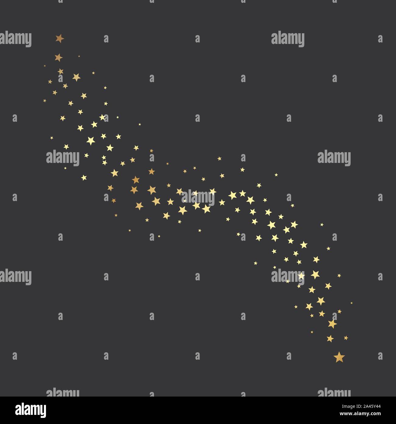 De confettis étoiles dorées. Décoration design élément. Stardust ondulées chemin. Vector illustration isolé sur fond noir Illustration de Vecteur