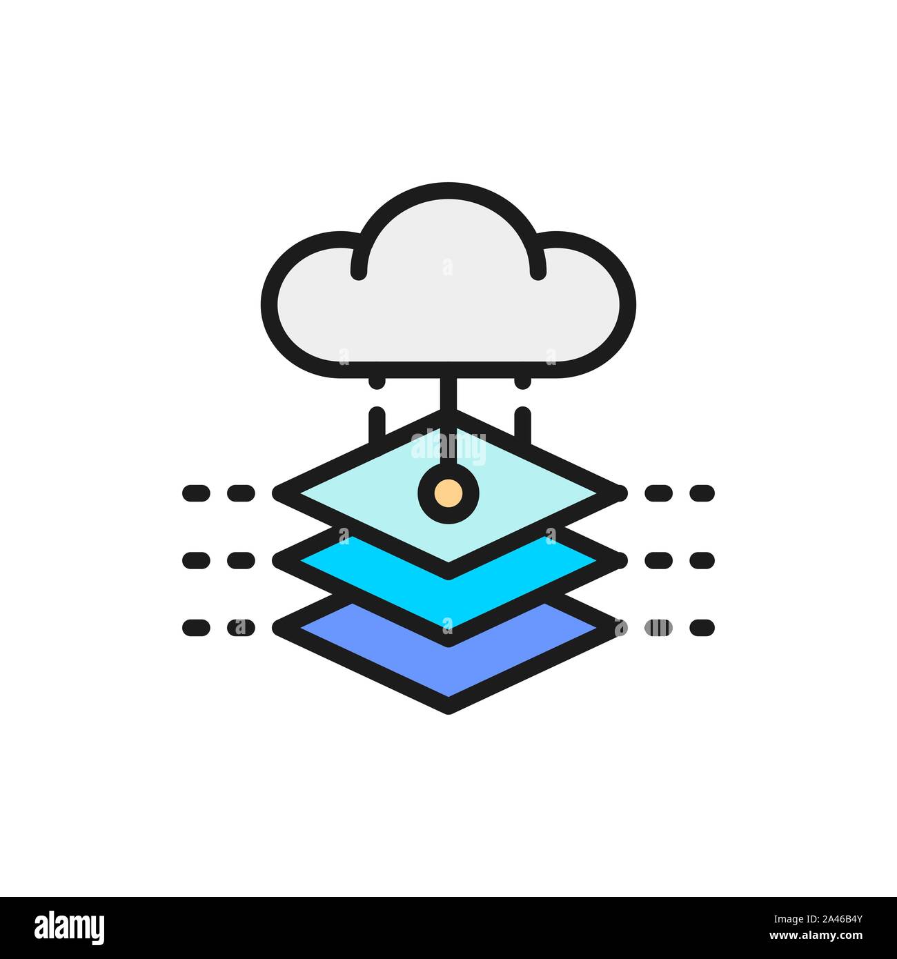 Cloud avec l'intelligence artificielle, le serveur de base de données, big data l'icône de la ligne de couleur. Illustration de Vecteur
