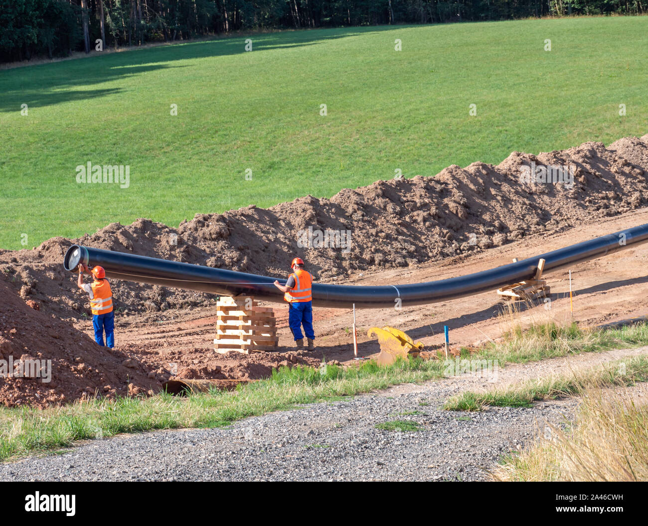 Gaz naturel, gazoduc, fixant, tuyaux construction site Banque D'Images