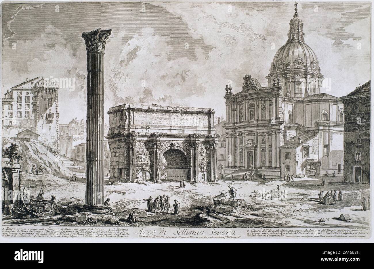 ARCO DE SEPTIMO SEVERO - 1761 - Gravure. Auteur : PIRANESI GIAMBATTISTA. Emplacement : BIBLIOTECA NACIONAL-COLECCION. MADRID. L'ESPAGNE. Banque D'Images