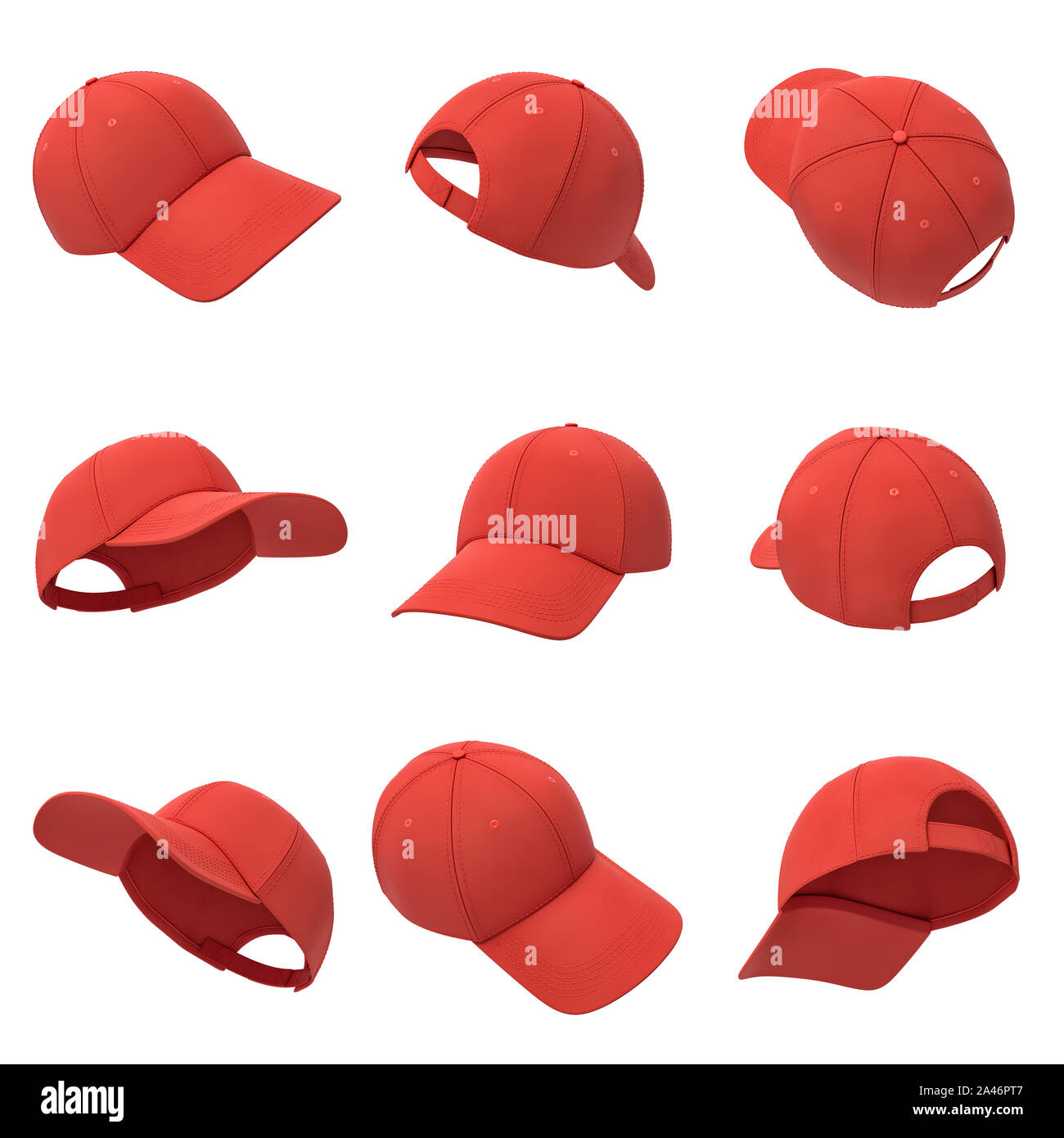 Le rendu 3D d'un grand nombre de casquettes de baseball rouge accroché sur  un fond blanc dans des angles différents. Casquette de baseball. Coiffures  occasionnelles. Sport style Photo Stock - Alamy