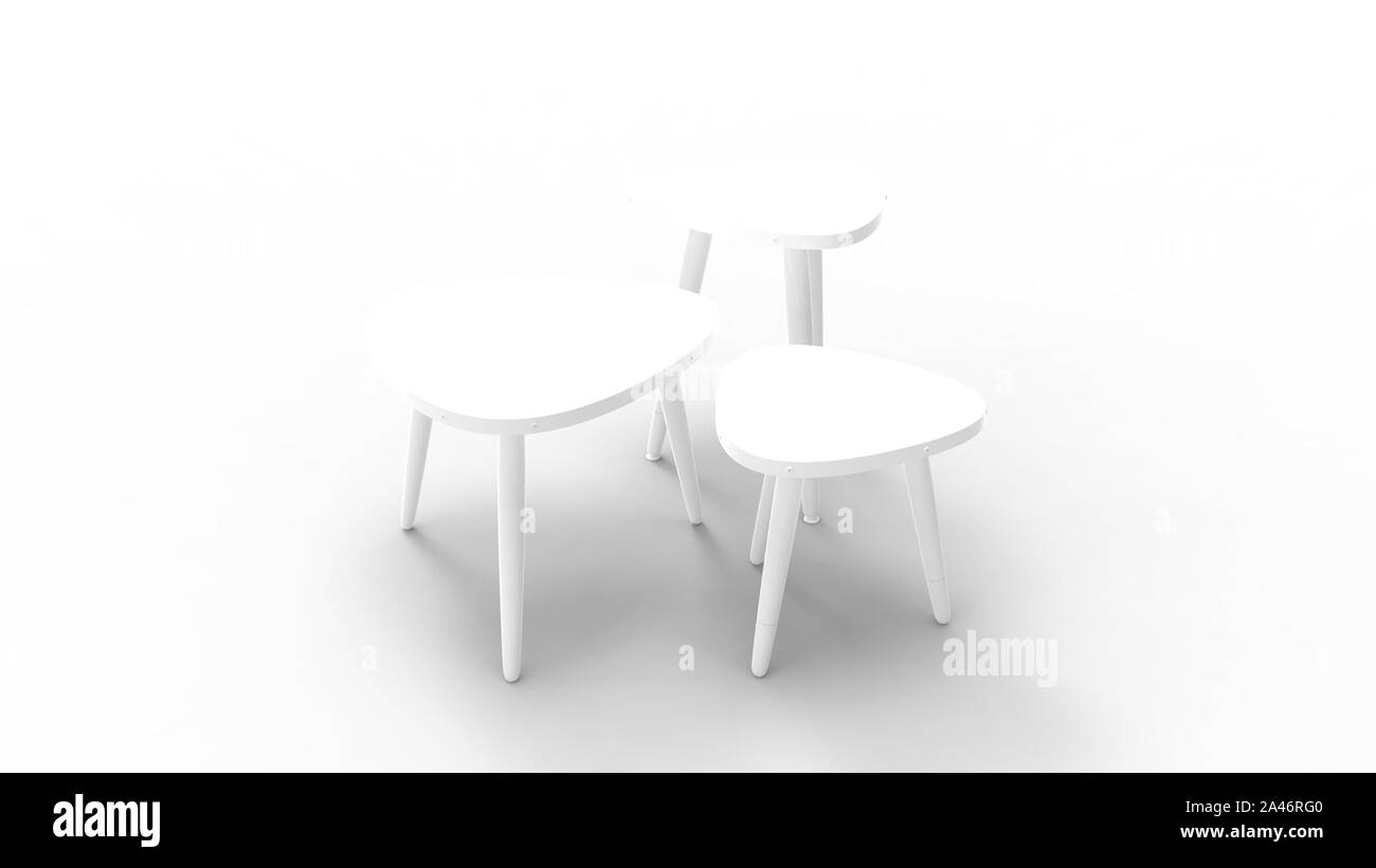 Le rendu 3d de trois tables à café isolé en fond blanc Banque D'Images