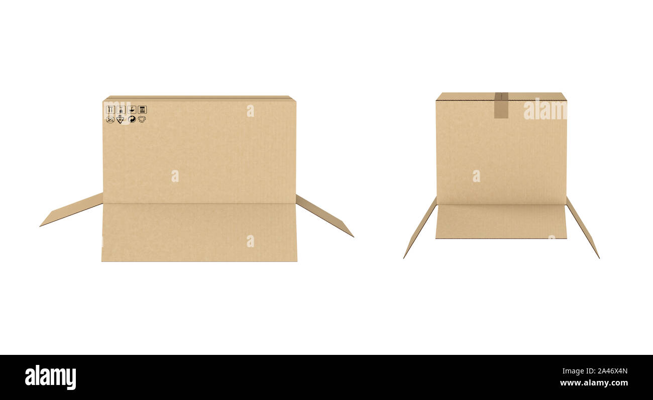 Le rendu 3d de deux ouvrir des boîtes de carton de taille différente isolé  sur fond blanc. Le stockage et le transport. Les conteneurs. Des boîtes en  carton Photo Stock - Alamy