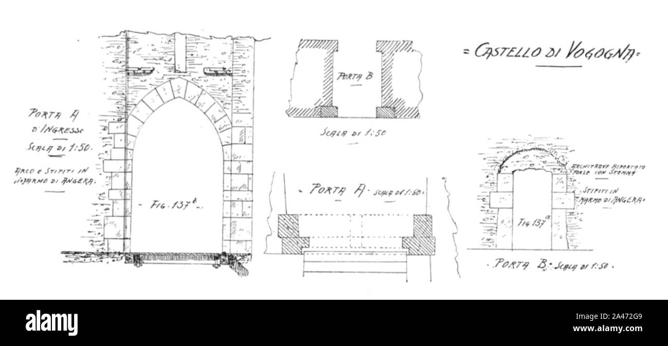 Fig 137a, 137b, Castello di noci, Porta a Porta e B, P218, dis Nigra, giugno 1936, nigra il novarese. Banque D'Images