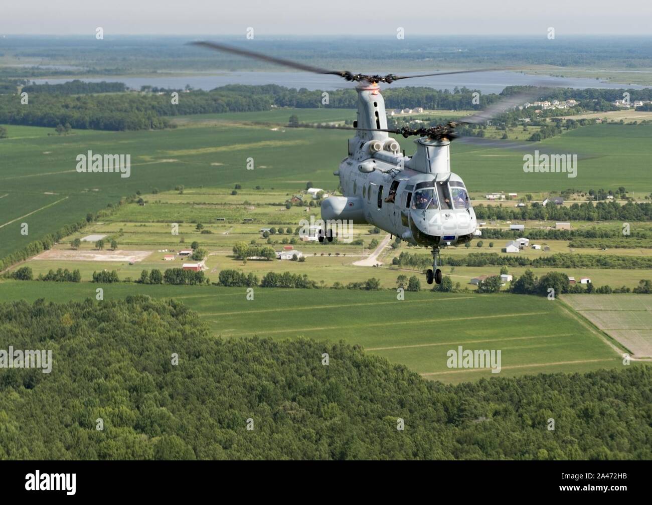 Dernier vol du CH-46E de HMM-774 de la Norfolk de MCAS Cherry Point en août 2015. Banque D'Images