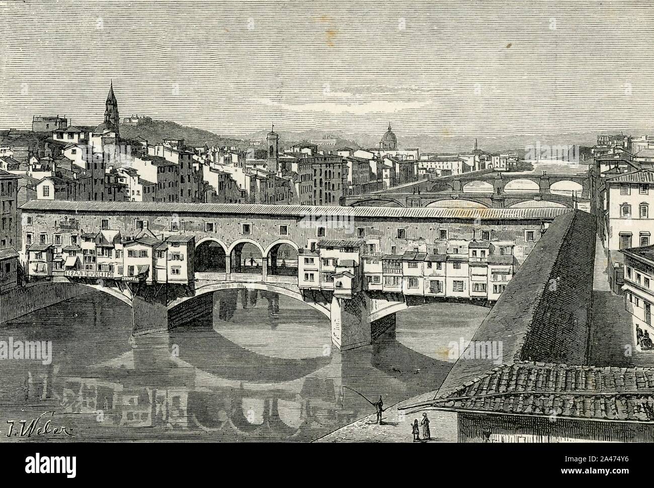 Ponte Vecchio Firenze. xilografia Banque D'Images