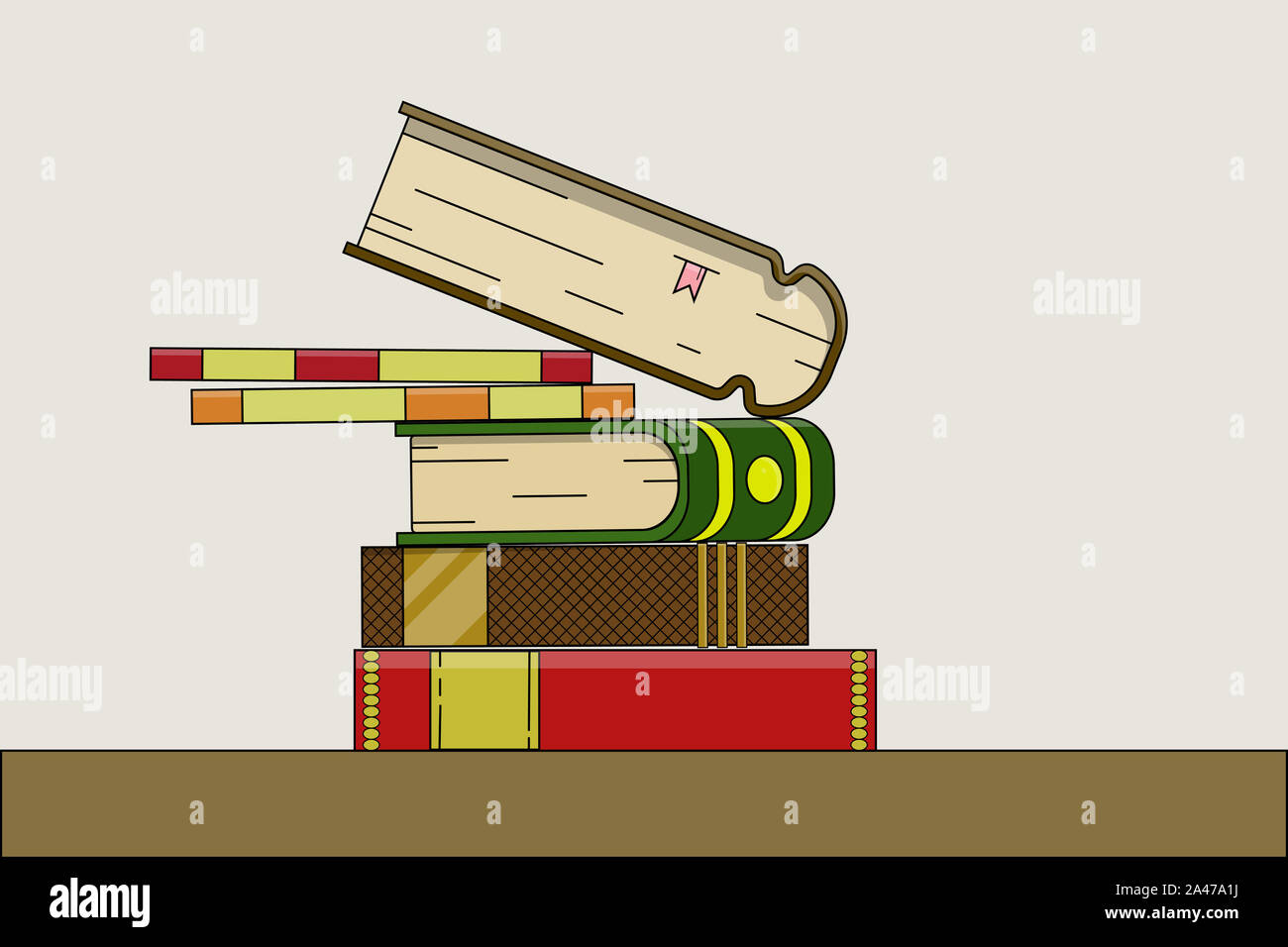 Collection de 6 livres sur une table - illustration vectorielle de conception plate Banque D'Images