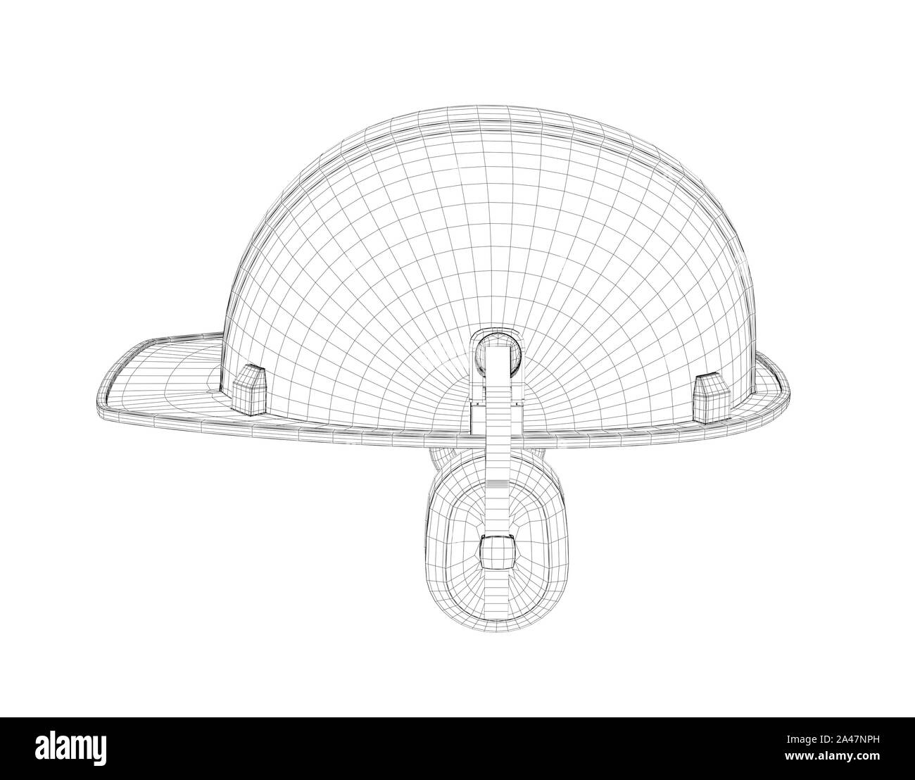 Fil de fer 3d d'un casque de sécurité avec écouteurs isolé sur le fond blanc. Le bâtiment et la construction. La modélisation en 3d. Uniforme et l'équipement. Banque D'Images